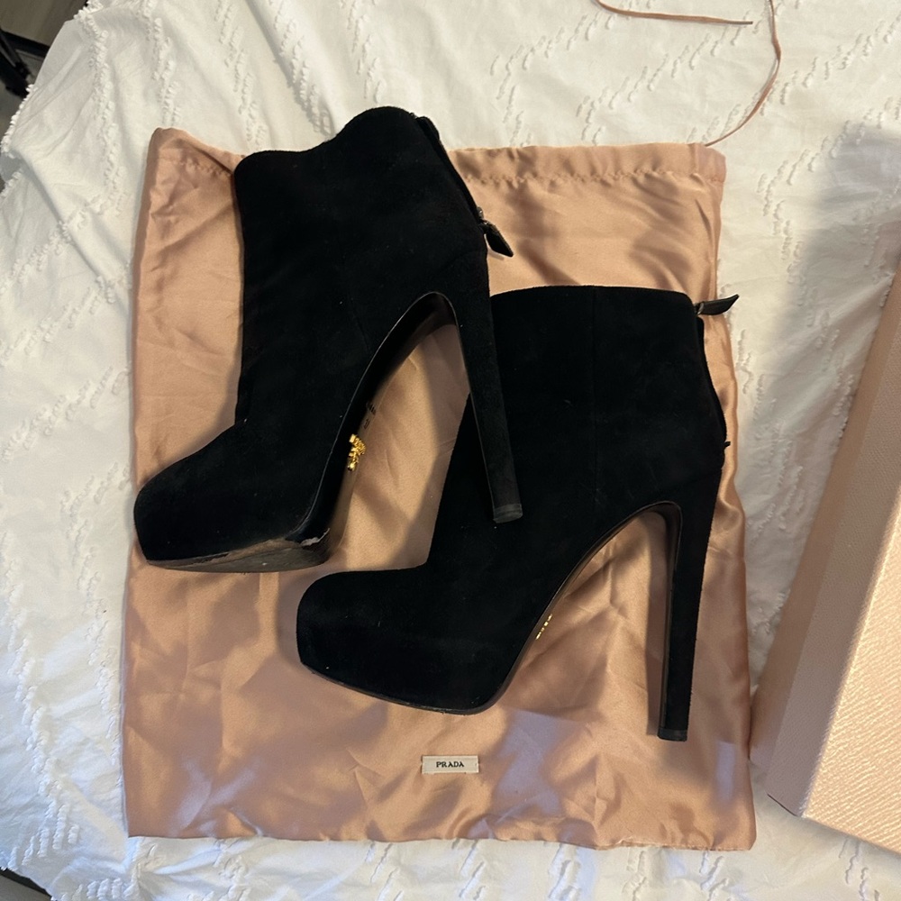 Prada Black Heeled Boots with Chunky Heel